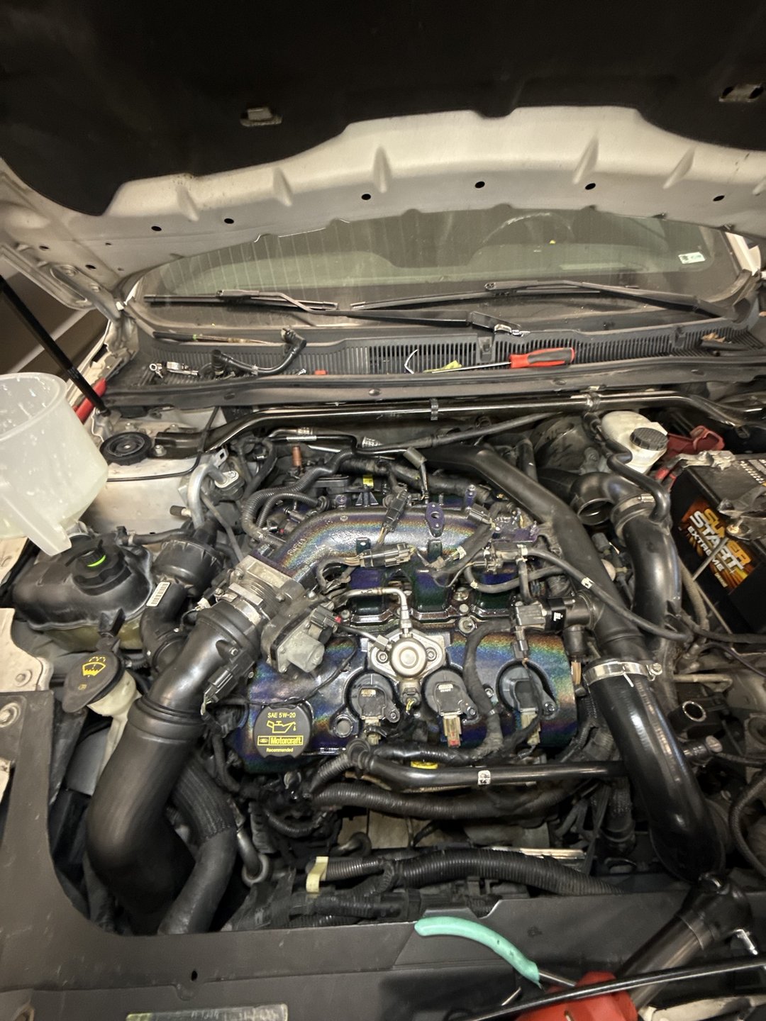 Past shop build — 2010 Taurus SHO engine bay with custom powder-coated intake manifold and valve covers